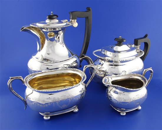 A George V silver matched four piece tea set, gross 69 oz.